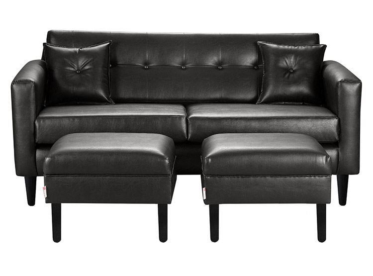SET DE MUEBLES BODEVIR SOFÁ NEW RETRO PU 3 CUERPOS + POUFS