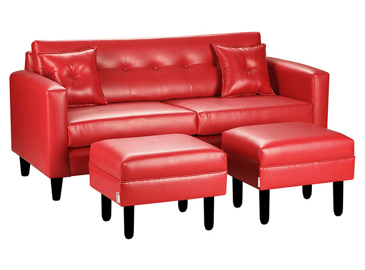SET DE MUEBLES BODEVIR SOFÁ NEW RETRO PU 3 CUERPOS + POUFS - 2