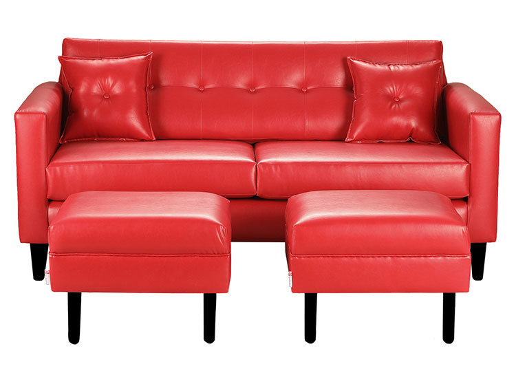 SET DE MUEBLES BODEVIR SOFÁ NEW RETRO PU 3 CUERPOS + POUFS - 1