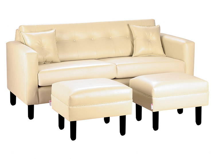SET DE MUEBLES BODEVIR SOFÁ NEW RETRO PU 3 CUERPOS + POUFS - 2