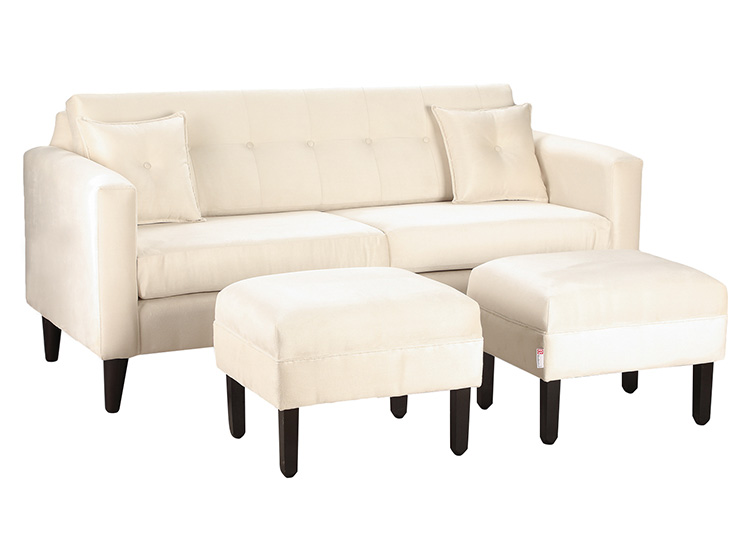SET DE MUEBLES BODEVIR SOFÁ NEW RETRO 3 CUERPOS FELPA + POUFS - 2