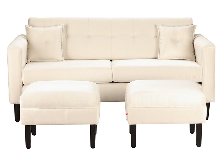 SET DE MUEBLES BODEVIR SOFÁ NEW RETRO 3 CUERPOS FELPA + POUFS - 1