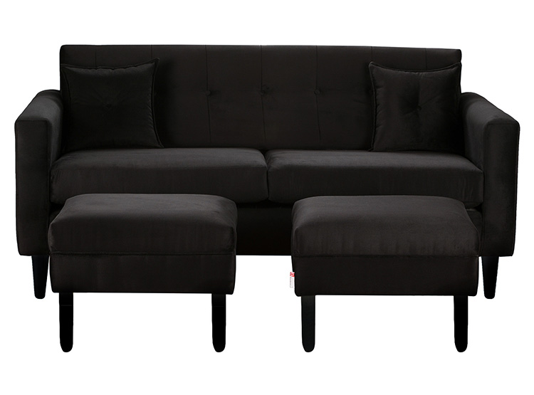 SET DE MUEBLES BODEVIR SOFÁ NEW RETRO 3 CUERPOS FELPA + POUFS