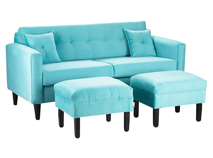 SET DE MUEBLES BODEVIR SOFÁ NEW RETRO 3 CUERPOS FELPA + POUFS - 2