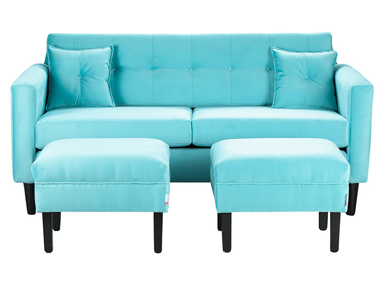 SET DE MUEBLES BODEVIR SOFÁ NEW RETRO 3 CUERPOS FELPA + POUFS - 1