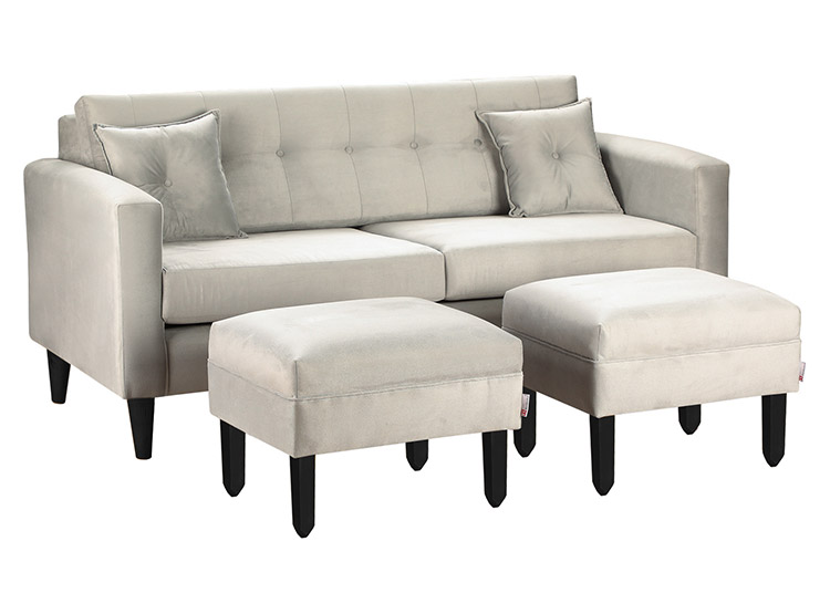 SET DE MUEBLES BODEVIR SOFÁ NEW RETRO 3 CUERPOS FELPA + POUFS - 2