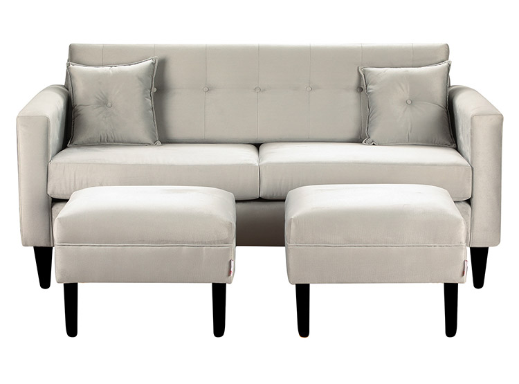 SET DE MUEBLES BODEVIR SOFÁ NEW RETRO 3 CUERPOS FELPA + POUFS
