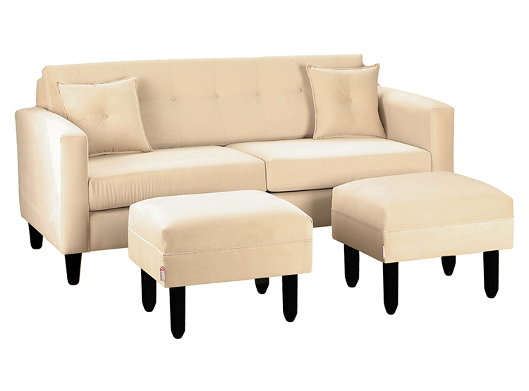 SET DE MUEBLES BODEVIR SOFÁ NEW RETRO 3 CUERPOS FELPA + POUFS - 2