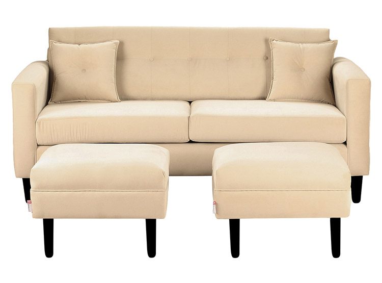 SET DE MUEBLES BODEVIR SOFÁ NEW RETRO 3 CUERPOS FELPA + POUFS