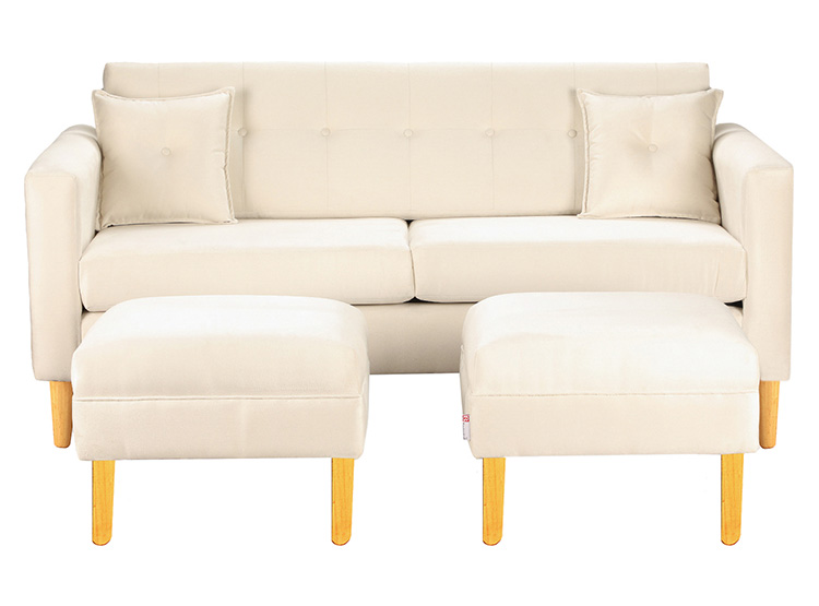 SET DE MUEBLES BODEVIR SOFÁ NEW RETRO 3 CUERPOS FELPA + POUFS