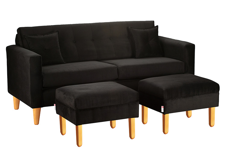 SET DE MUEBLES BODEVIR SOFÁ NEW RETRO 3 CUERPOS FELPA + POUFS - 2