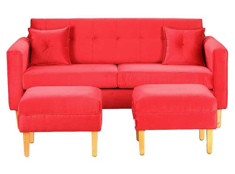 SET DE MUEBLES BODEVIR SOFÁ NEW RETRO 3 CUERPOS FELPA + POUFS