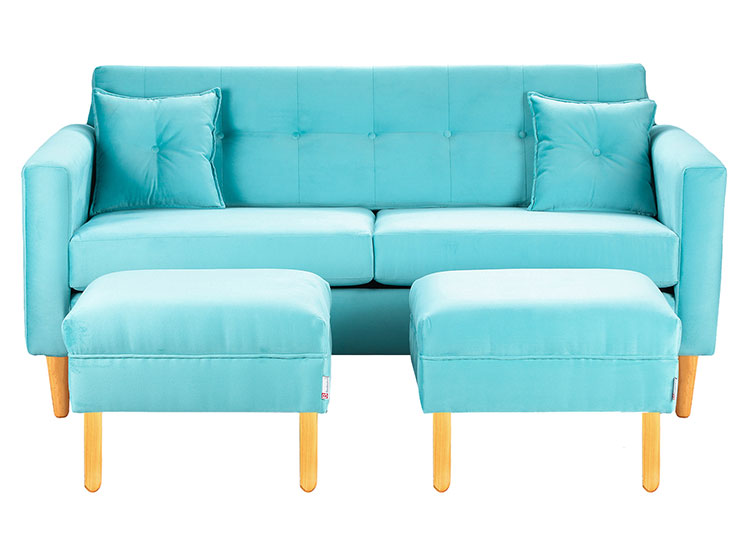 SET DE MUEBLES BODEVIR SOFÁ NEW RETRO 3 CUERPOS FELPA + POUFS