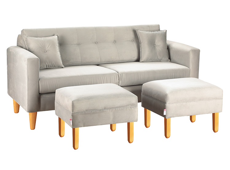 SET DE MUEBLES BODEVIR SOFÁ NEW RETRO 3 CUERPOS FELPA + POUFS - 2