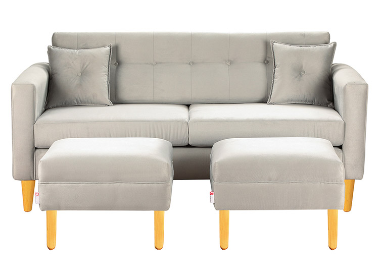 SET DE MUEBLES BODEVIR SOFÁ NEW RETRO 3 CUERPOS FELPA + POUFS - 1