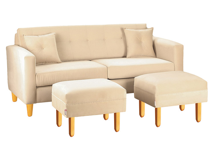 SET DE MUEBLES BODEVIR SOFÁ NEW RETRO 3 CUERPOS FELPA + POUFS - 2
