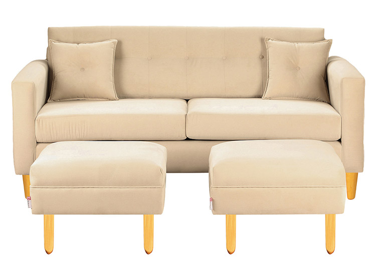 SET DE MUEBLES BODEVIR SOFÁ NEW RETRO 3 CUERPOS FELPA + POUFS