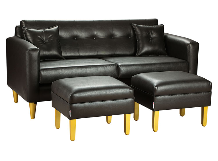 SET DE MUEBLES BODEVIR SOFÁ NEW RETRO PU 3 CUERPOS + POUFS - 2