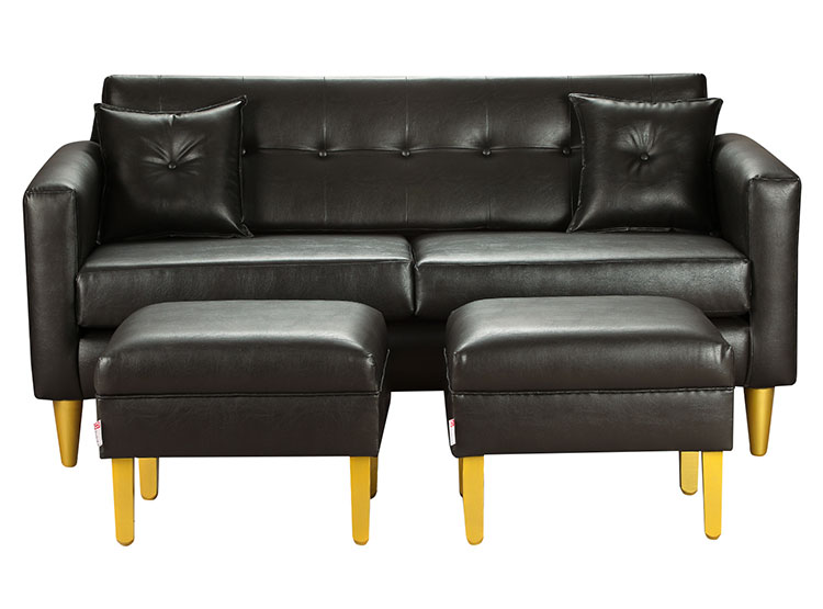 SET DE MUEBLES BODEVIR SOFÁ NEW RETRO PU 3 CUERPOS + POUFS - 1
