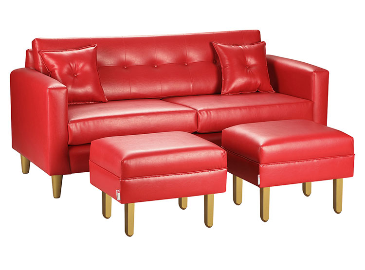 SET DE MUEBLES BODEVIR SOFÁ NEW RETRO PU 3 CUERPOS + POUFS - 2