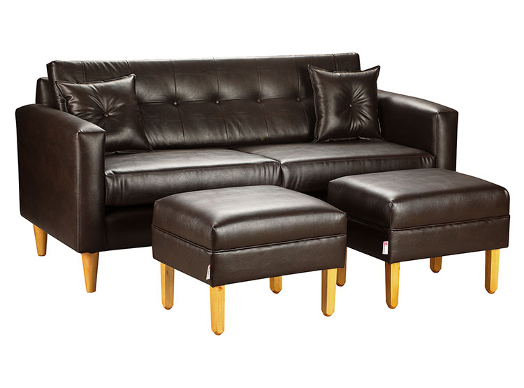 SET DE MUEBLES BODEVIR SOFÁ NEW RETRO PU 3 CUERPOS + POUFS - 2