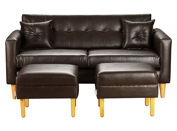 SET DE MUEBLES BODEVIR SOFÁ NEW RETRO PU 3 CUERPOS + POUFS - 1