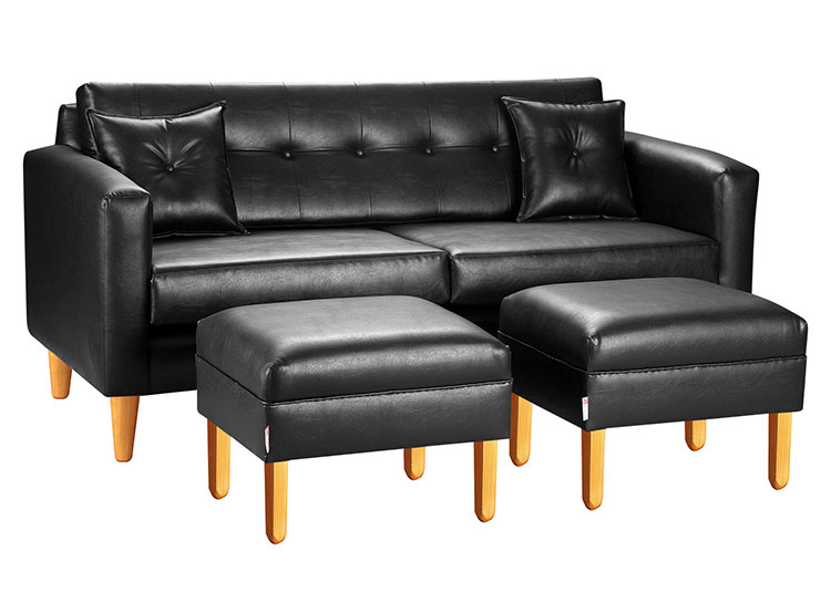 SET DE MUEBLES BODEVIR SOFÁ NEW RETRO PU 3 CUERPOS + POUFS - 2