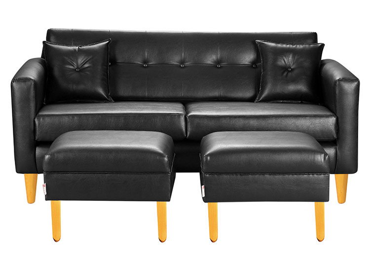 SET DE MUEBLES BODEVIR SOFÁ NEW RETRO PU 3 CUERPOS + POUFS