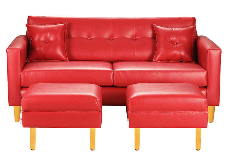 SET DE MUEBLES BODEVIR SOFÁ NEW RETRO PU 3 CUERPOS + POUFS
