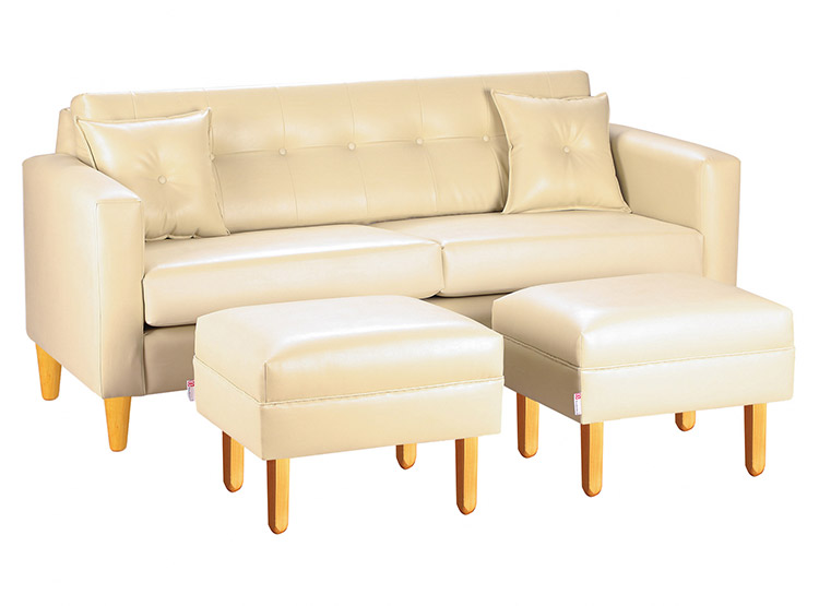 SET DE MUEBLES BODEVIR SOFÁ NEW RETRO PU 3 CUERPOS + POUFS - 2