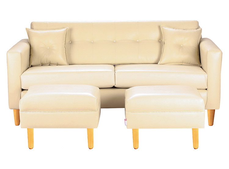 SET DE MUEBLES BODEVIR SOFÁ NEW RETRO PU 3 CUERPOS + POUFS - 1