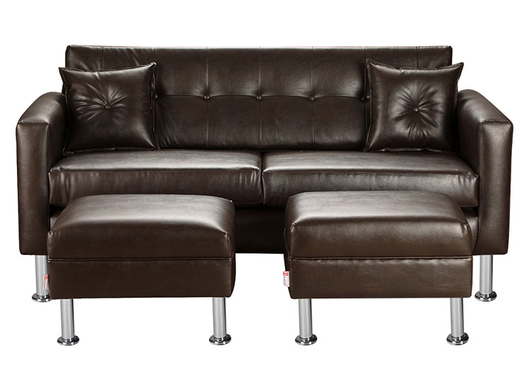 SET DE MUEBLES BODEVIR SOFÁ NEW RETRO PU 3 CUERPOS FELPA + POUFS