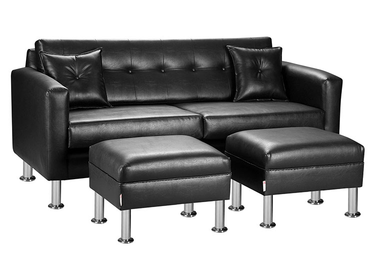 SET DE MUEBLES BODEVIR SOFÁ NEW RETRO PU 3 CUERPOS FELPA + POUFS - 2