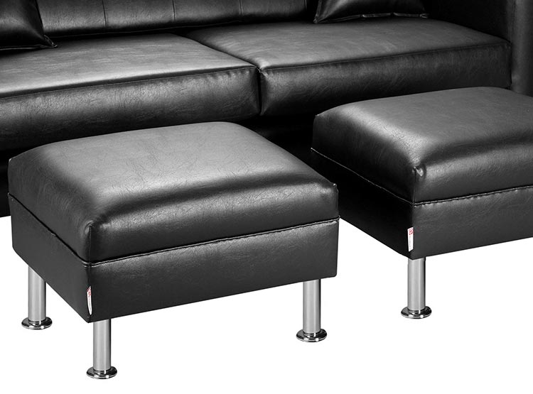 SET DE MUEBLES BODEVIR SOFÁ NEW RETRO PU 3 CUERPOS FELPA + POUFS - 4