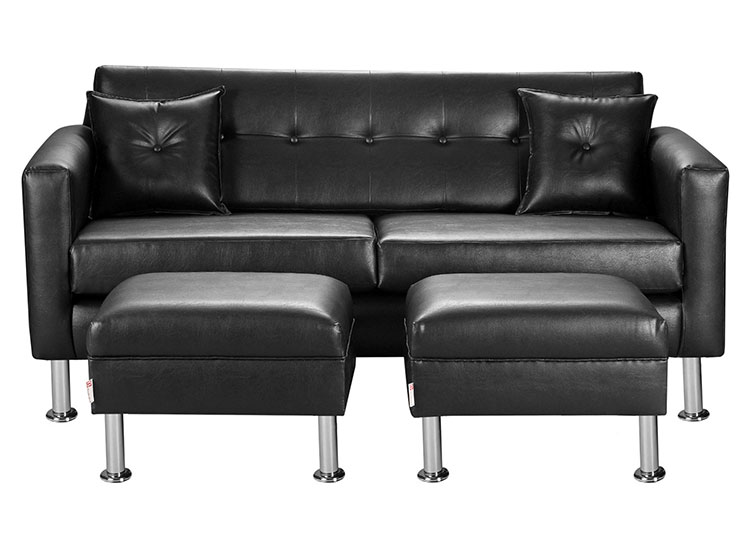 SET DE MUEBLES BODEVIR SOFÁ NEW RETRO PU 3 CUERPOS FELPA + POUFS - 1