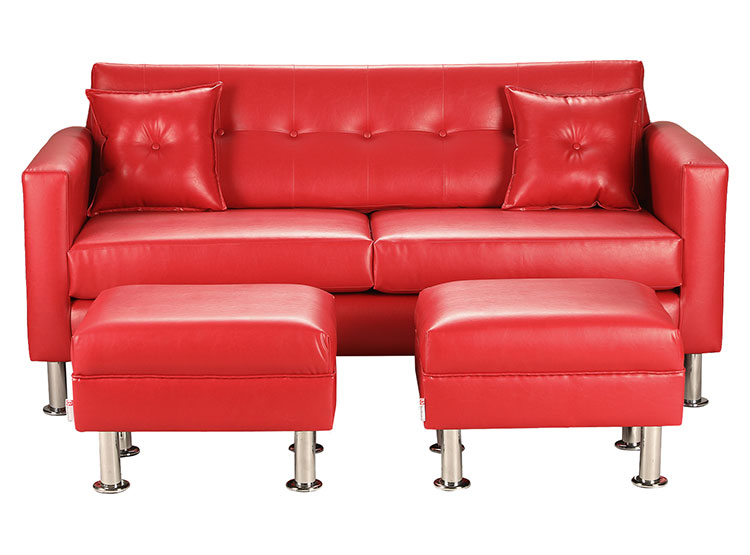 SET DE MUEBLES BODEVIR SOFÁ NEW RETRO PU 3 CUERPOS FELPA + POUFS