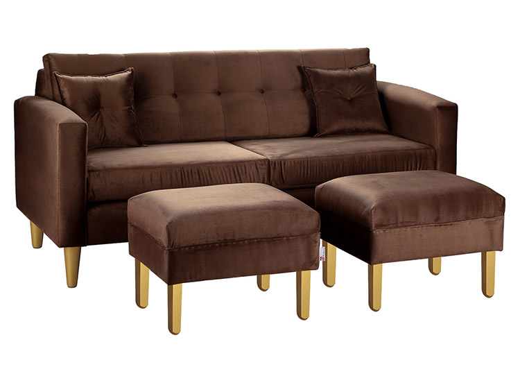 SET DE MUEBLES BODEVIR SOFÁ NEW RETRO 3 CUERPOS FELPA + POUFS - 2