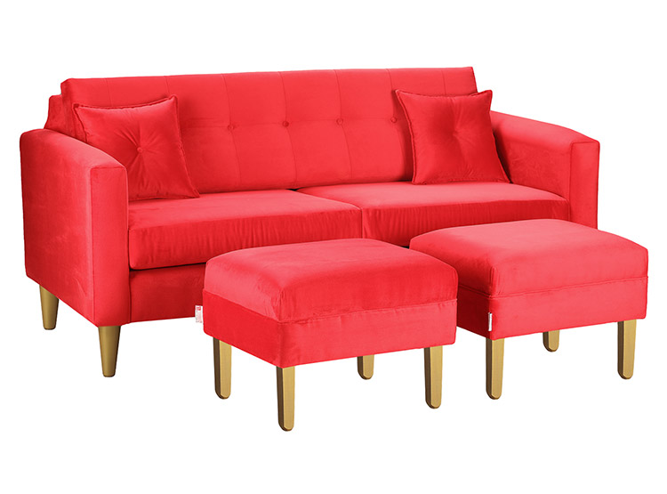 SET DE MUEBLES BODEVIR SOFÁ NEW RETRO 3 CUERPOS FELPA + POUFS - 2