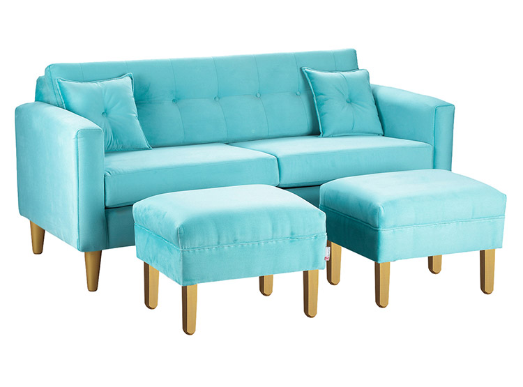 SET DE MUEBLES BODEVIR SOFÁ NEW RETRO 3 CUERPOS FELPA + POUFS - 2
