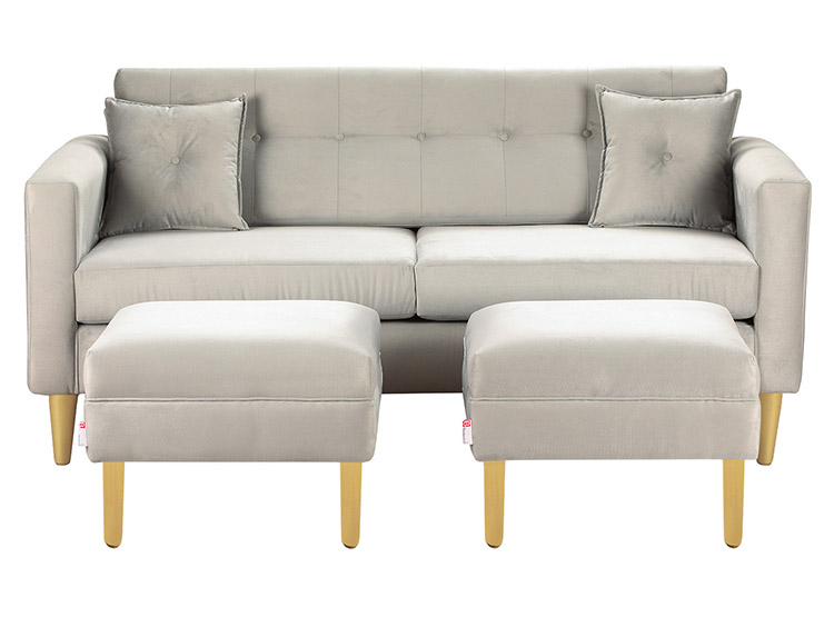 SET DE MUEBLES BODEVIR SOFÁ NEW RETRO 3 CUERPOS FELPA + POUFS