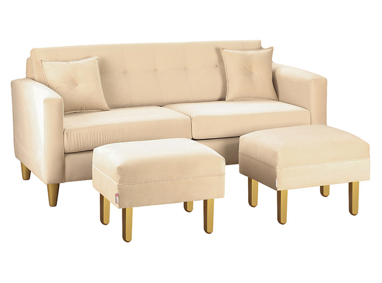 SET DE MUEBLES BODEVIR SOFÁ NEW RETRO 3 CUERPOS FELPA + POUFS - 2
