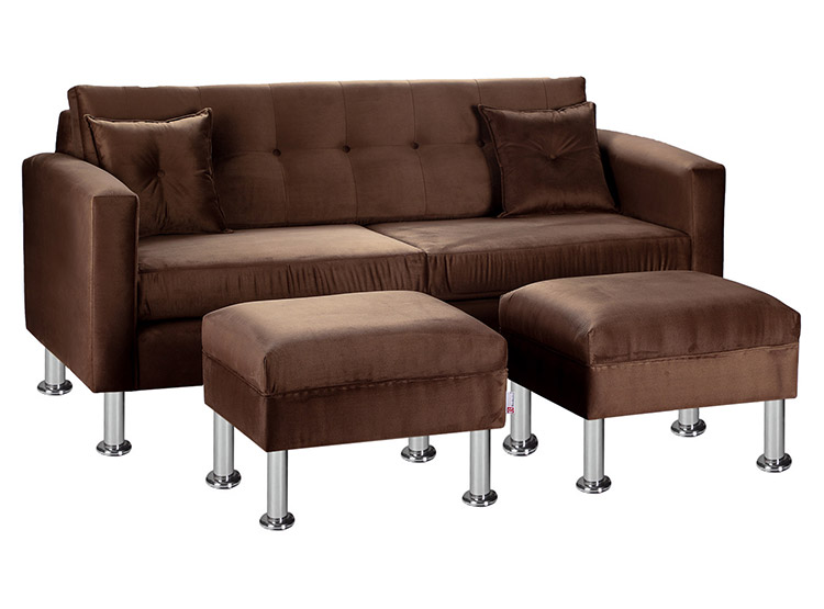 SET DE MUEBLES BODEVIR SOFÁ NEW RETRO 3 CUERPOS FELPA + POUFS - 2