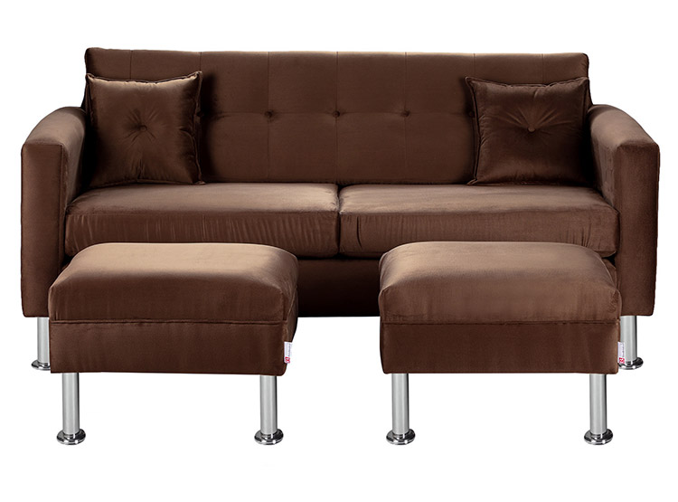 SET DE MUEBLES BODEVIR SOFÁ NEW RETRO 3 CUERPOS FELPA + POUFS - 1
