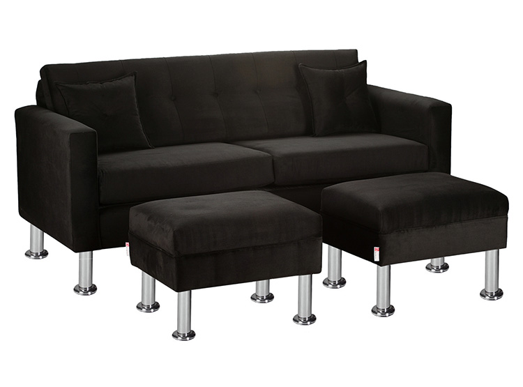 SET DE MUEBLES BODEVIR SOFÁ NEW RETRO 3 CUERPOS FELPA + POUFS - 2