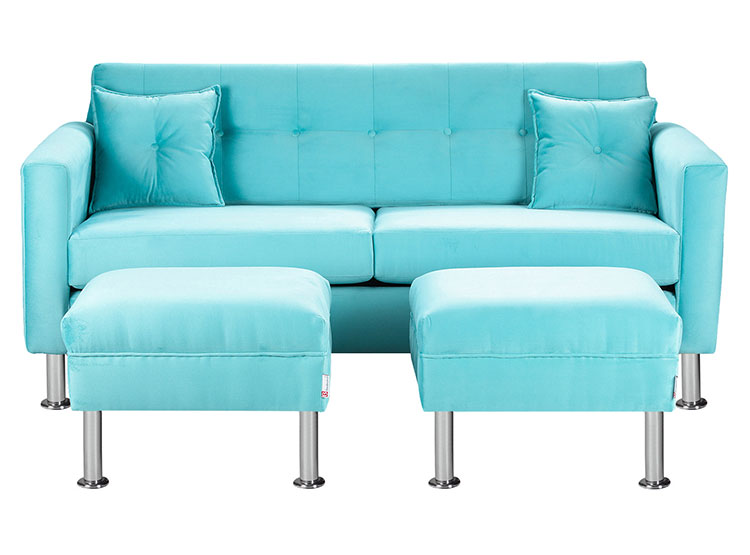 SET DE MUEBLES BODEVIR SOFÁ NEW RETRO 3 CUERPOS FELPA + POUFS