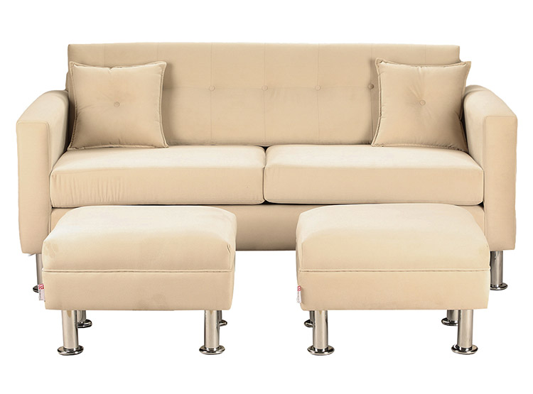 SET DE MUEBLES BODEVIR SOFÁ NEW RETRO 3 CUERPOS FELPA + POUFS - 1