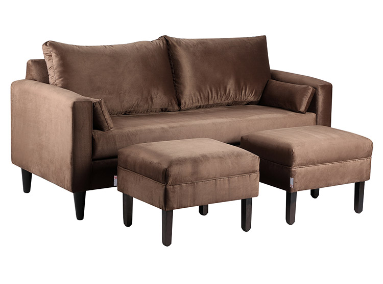 SET DE MUEBLES BODEVIR SOFÁ SKY 3 CUERPOS FELPA + POUFS - 2