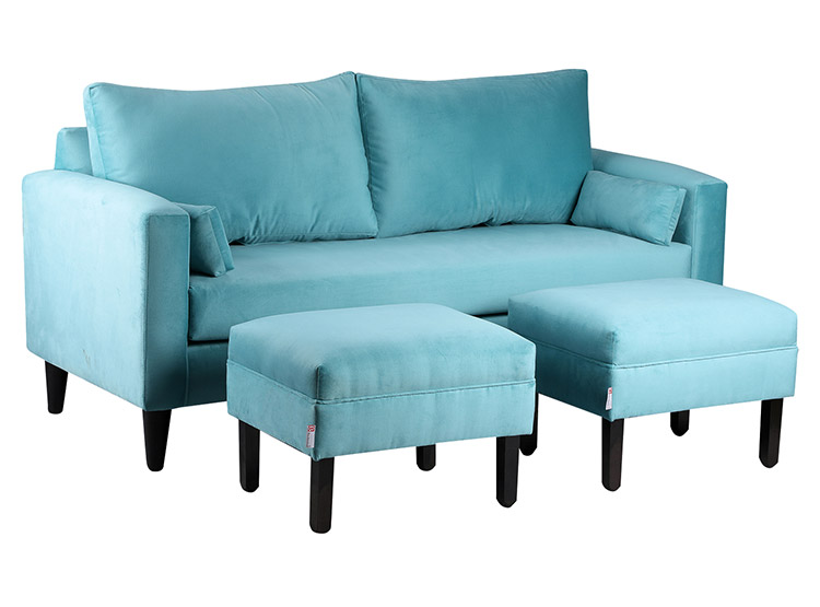 SET DE MUEBLES BODEVIR SOFÁ SKY 3 CUERPOS FELPA + POUFS - 2
