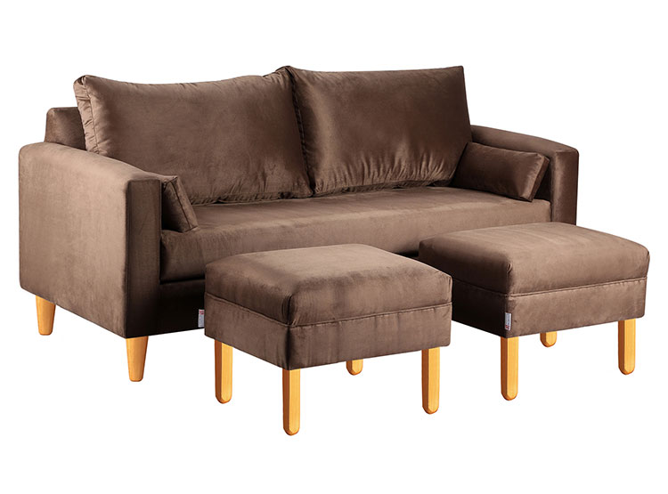 SET DE MUEBLES BODEVIR SOFÁ SKY 3 CUERPOS FELPA + POUFS - 2