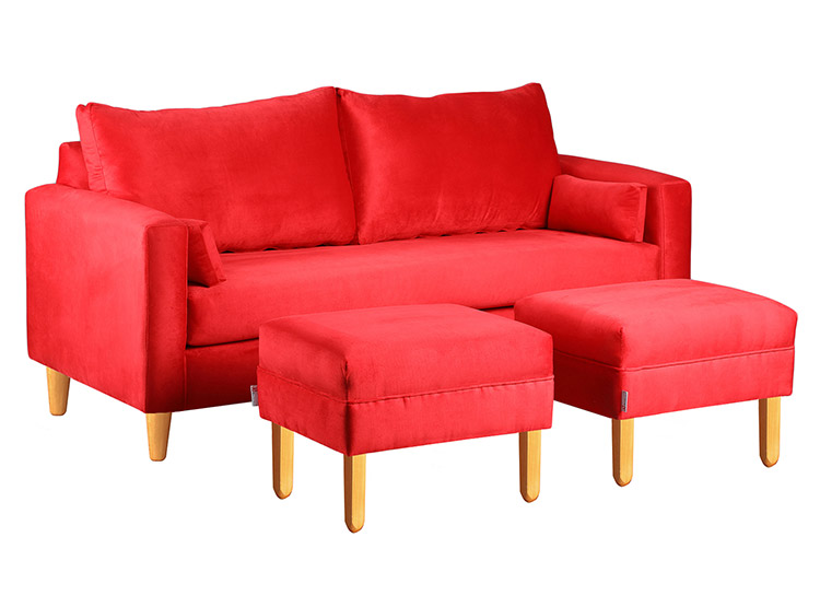 SET DE MUEBLES BODEVIR SOFÁ SKY 3 CUERPOS FELPA + POUFS - 2